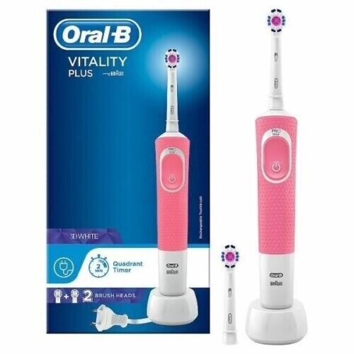 Braun Oral-B Vitality Plus 3D White Clean Electric Toothbrush + Extra Head | Pink