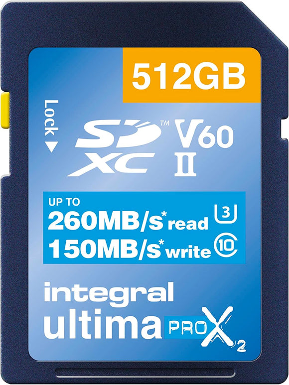 Integral ULTIMAPRO X2 512GB SDHC/XC UP TO 260/150MB UHS-II V60 SD CARD