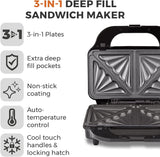 Tower 3-in-1 Deep Filled Sandwich Maker | Silver - T27032