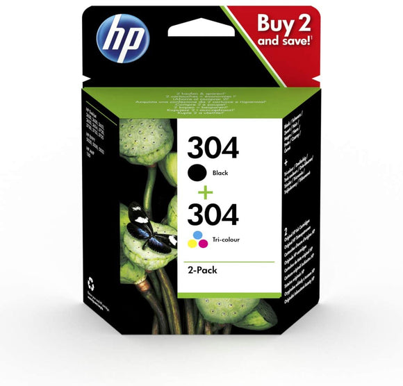 HP 304 2 Pack Tri-colour/Black Original Ink Cartridge - 3JB05AE