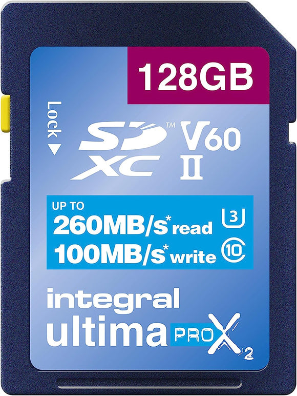 Integral ULTIMAPRO 128GB UHS-II SD Card V60 Up to 260MBs Read, 100MBs Write Speed