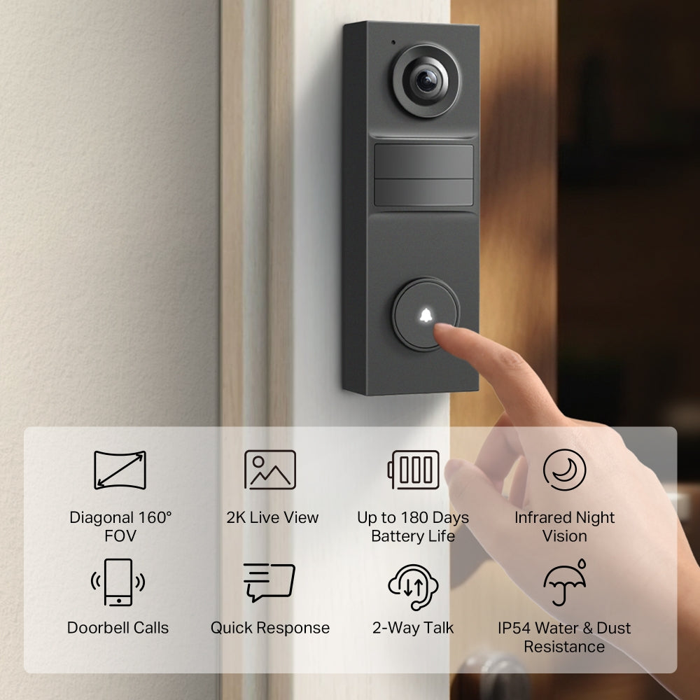 TP-LINK Tapo 2K 3MP Battery Video Doorbell - D205
