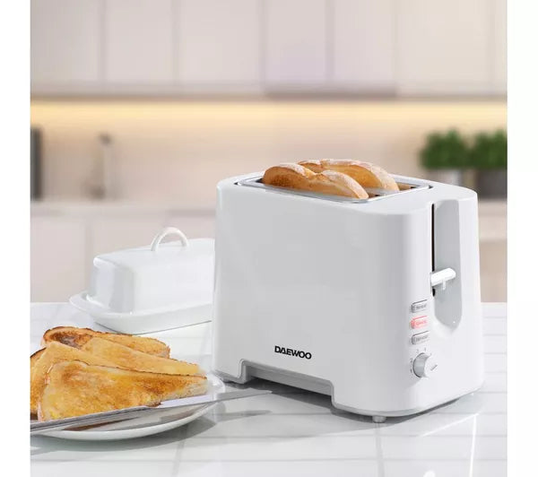 Daewoo 870W 2-Slice Plastic Toaster White/Chrome - SDA1651GE