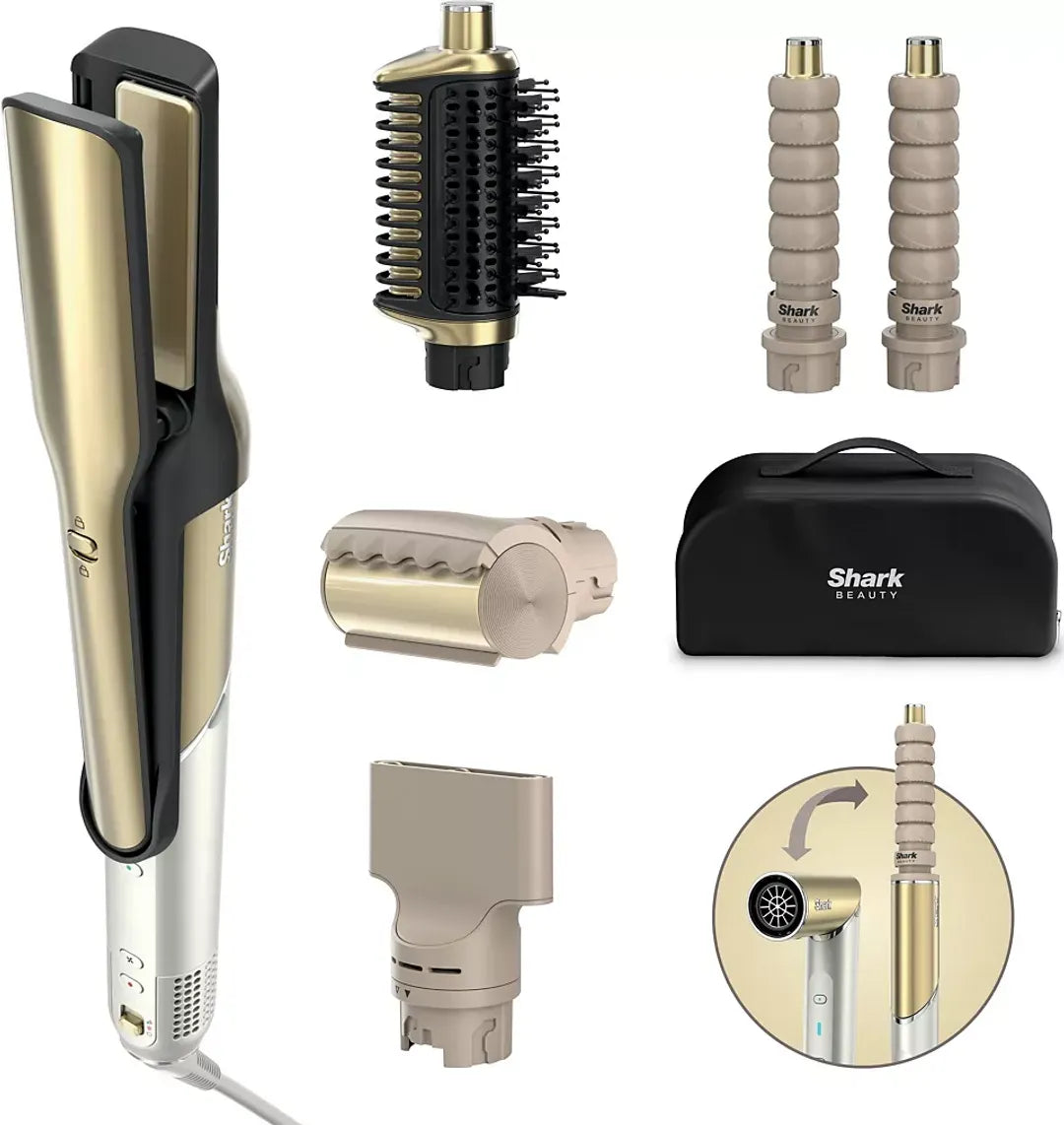 Shark Glam Air Styler, Straightener & Dryer System, 5-in-1 - Gold - HD6051S