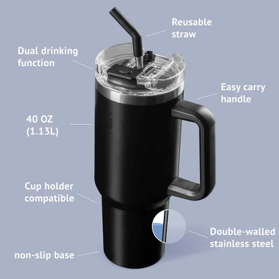 JTL Grey 40 Oz Double Wall Vacuum Mug With Side Handle