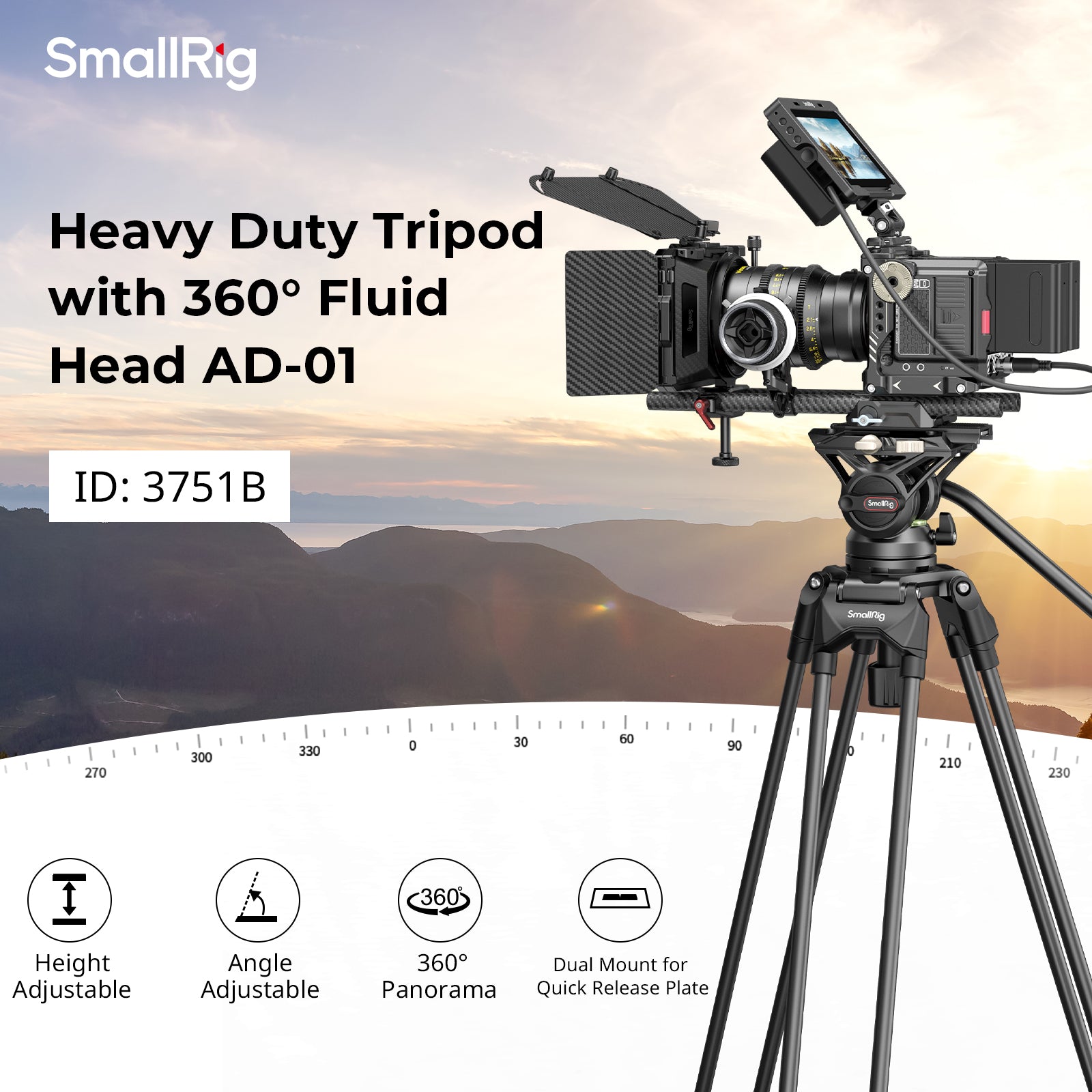 SmallRig AD-01 Heavy-Duty Tripod with Fluid Head for Video - 186cm