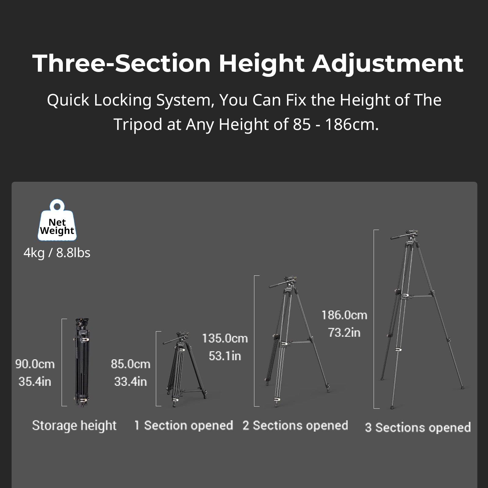SmallRig AD-01 Heavy-Duty Tripod with Fluid Head for Video - 186cm