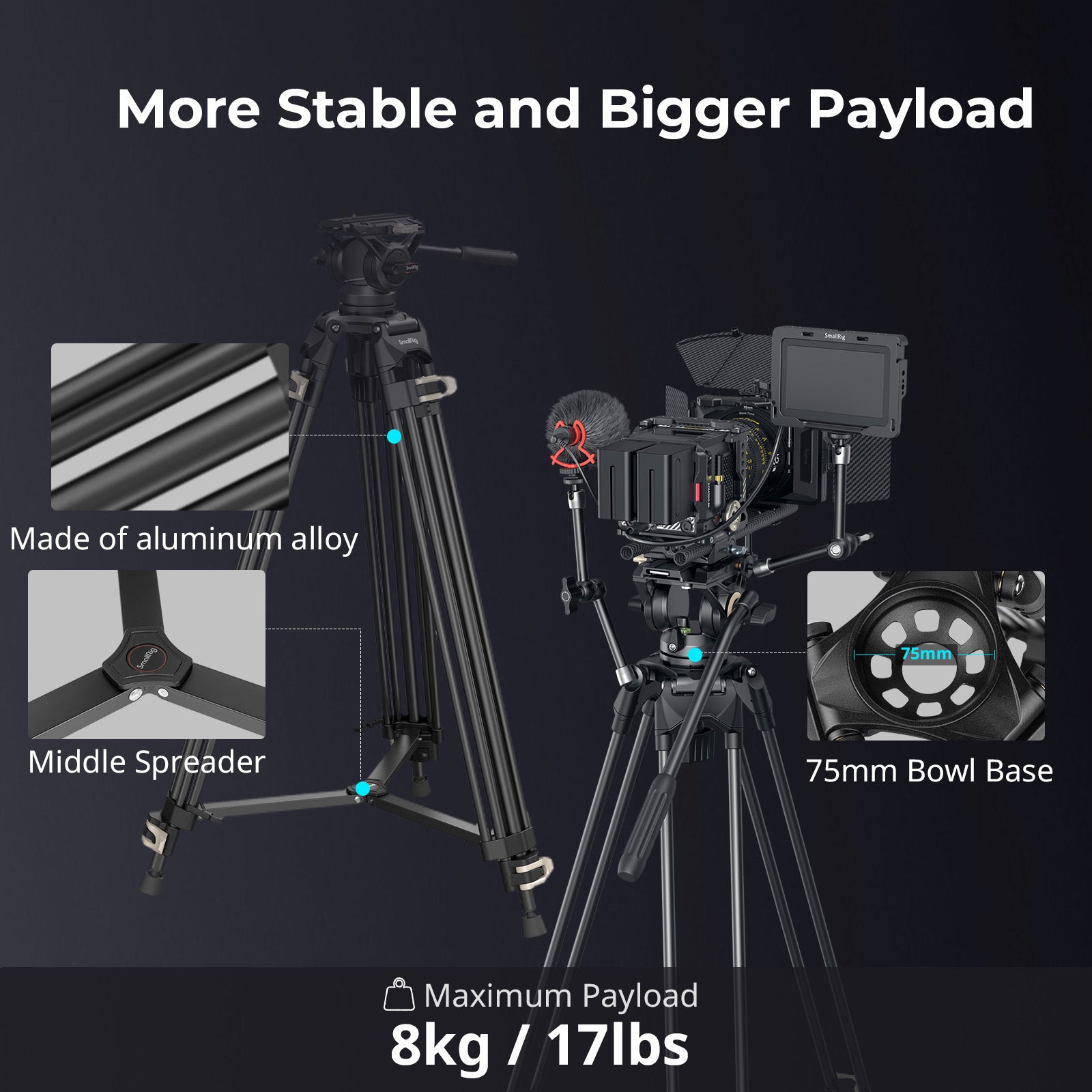 SmallRig AD-01 Heavy-Duty Tripod with Fluid Head for Video - 186cm
