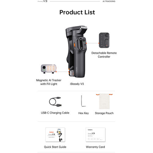 Hohem iSteady V3 AI Smartphone Gimbal with AI Tracker - Black - HPG-V3-BLK