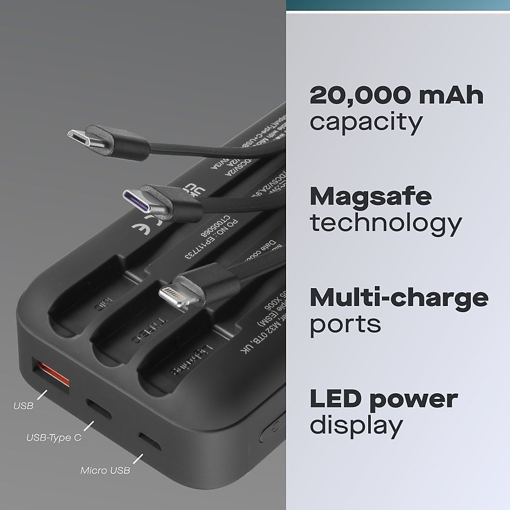 Daewoo 20000 mAh Portable Power Bank with Built In 3-in-1 Cable - ELA1437