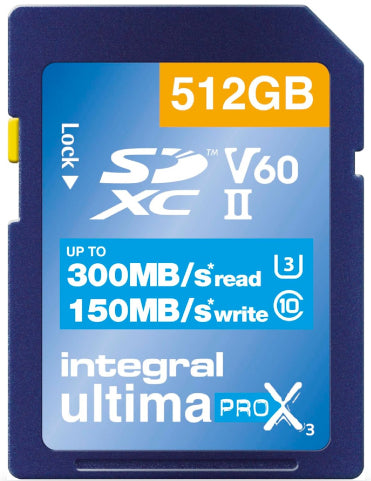 Tarjeta SD Integral ULTIMAPRO X2 SDHC/XC de 512 GB con capacidad hasta 260/150 MB UHS-II V60