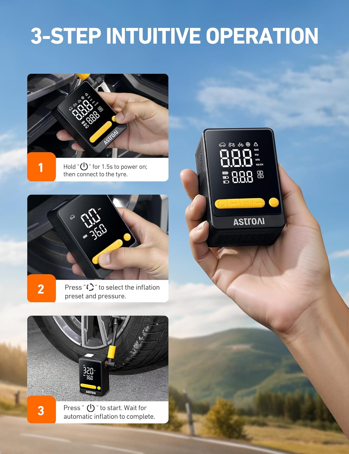 AstroAI Bike Pump Cordless Tyre Inflator Air Compressor