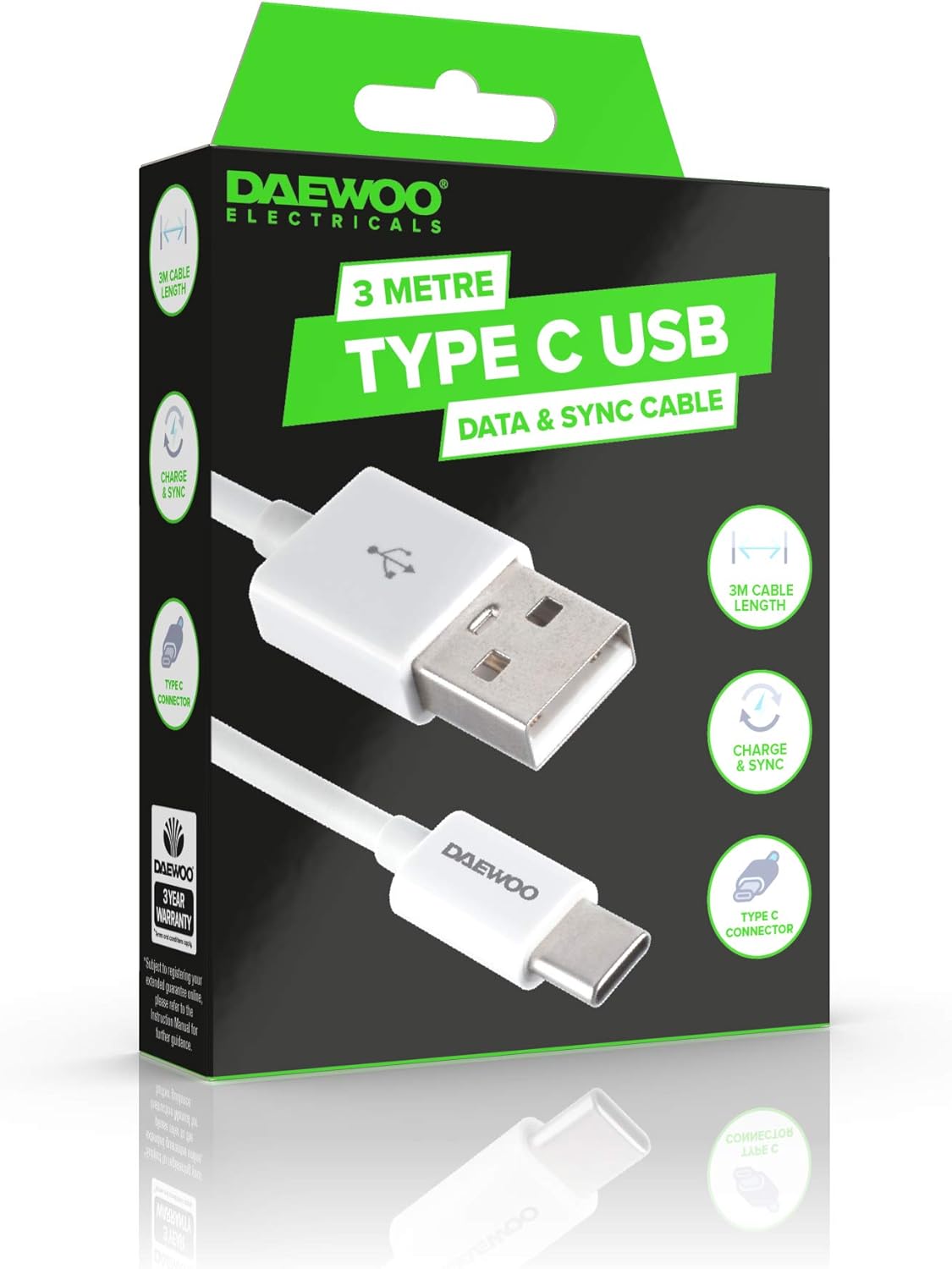 Cable USB-A a USB-C Daewoo de 3 metros - ELA1349