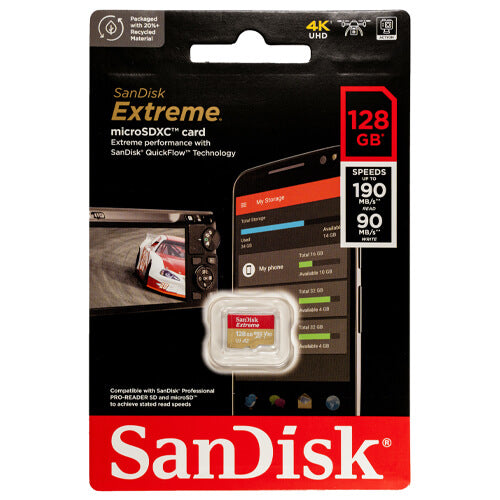 Tarjeta de memoria microSDXC SanDisk Extreme de 128 GB C10 U3 V30 A2 UHS-I | SDSQXAA-128G-GN6MN