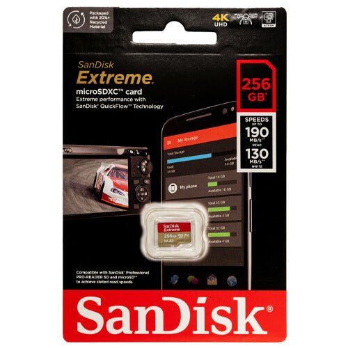 SanDisk 256GB Extreme microSDXC Memory Card C10 U3 V30 A2 UHS-I | SDSQXAV-256G-GN6MN