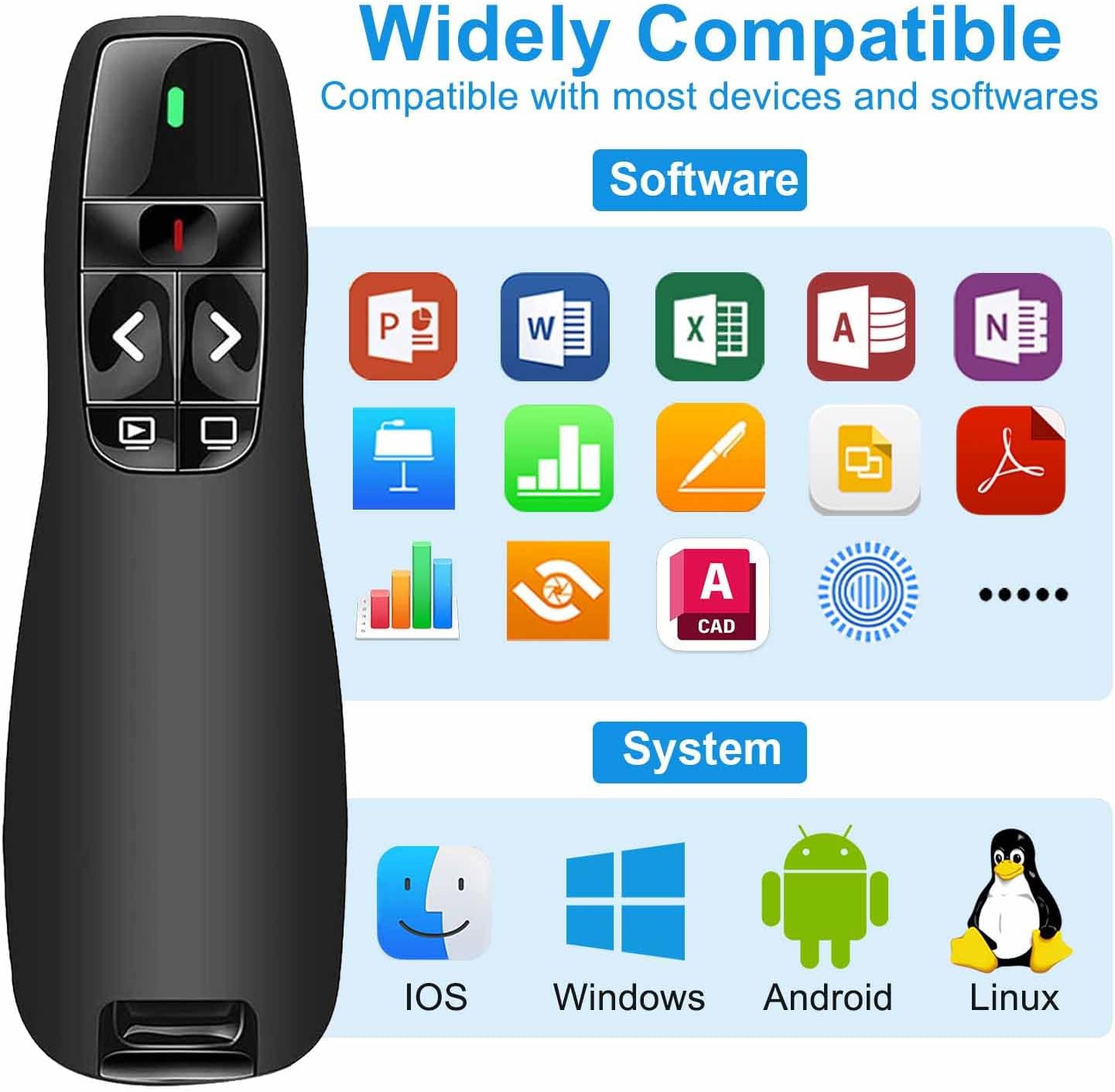VOVIGGOL USB/Type-C 2 in 1 Rechargeable Wireless Presenter Clicker