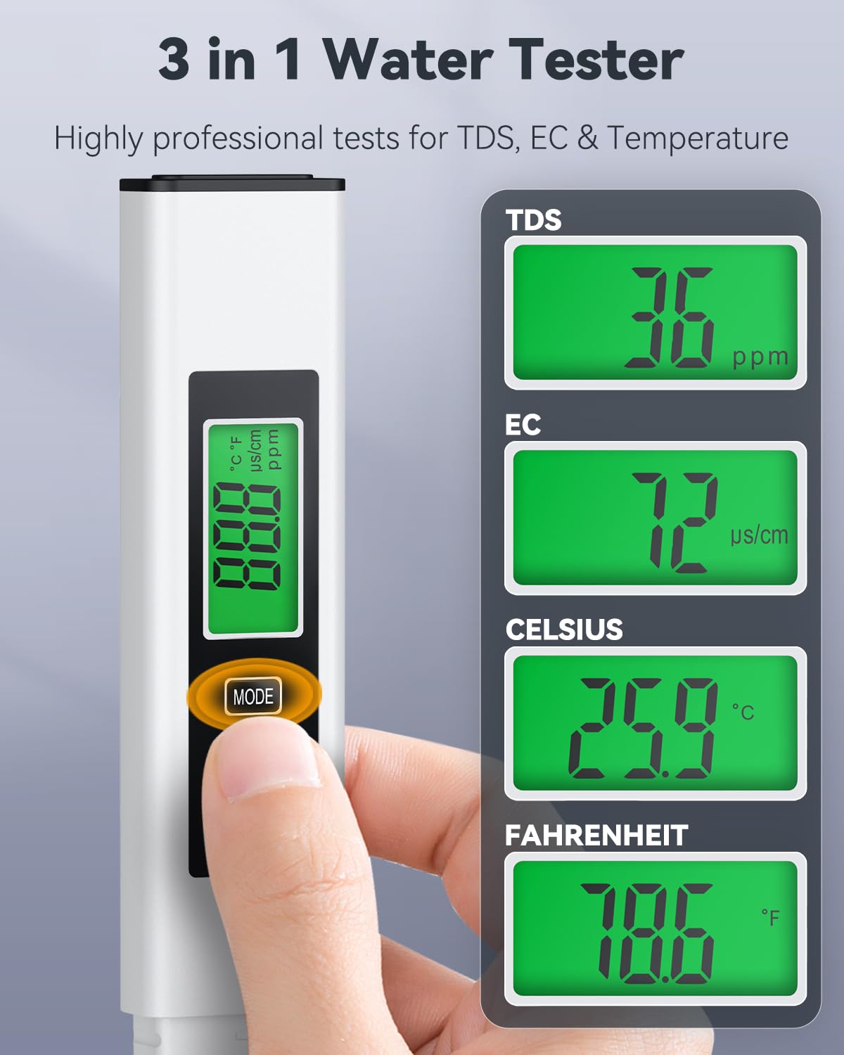 Pawfly 3 in 1 TDS Meter Digital Water Tester