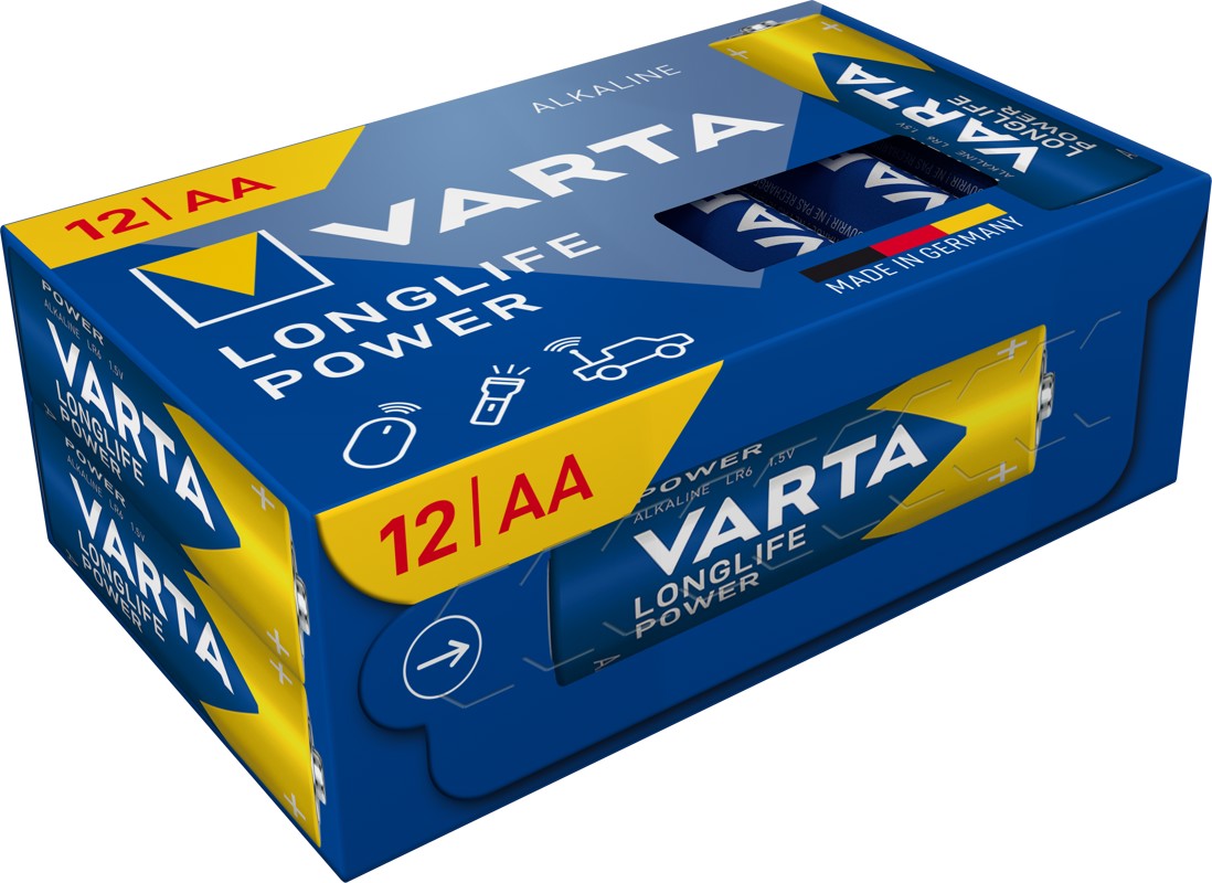 Piles alcalines longue durée Varta AA (paquet de 12)