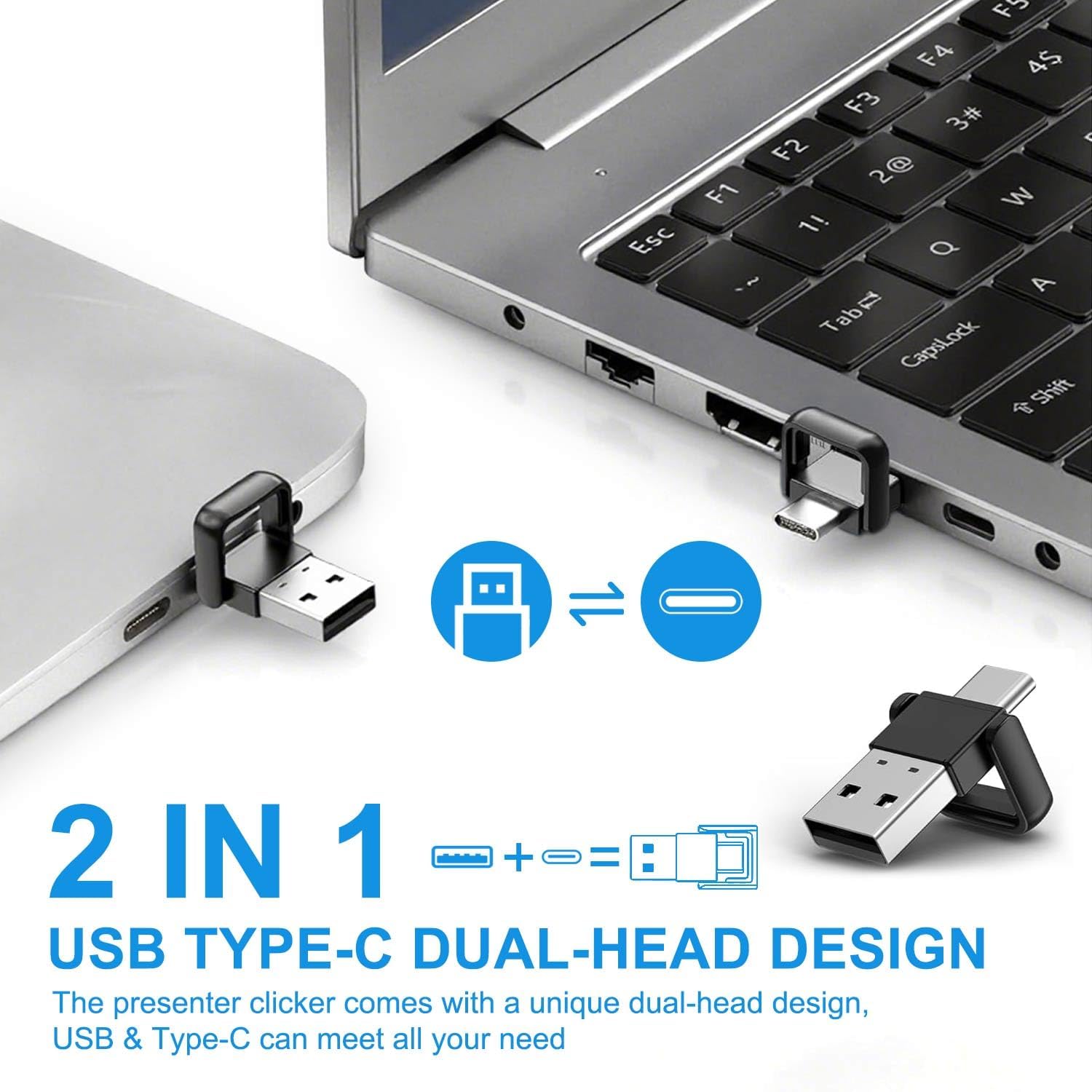 VOVIGGOL USB/Type-C 2 in 1 Rechargeable Wireless Presenter Clicker