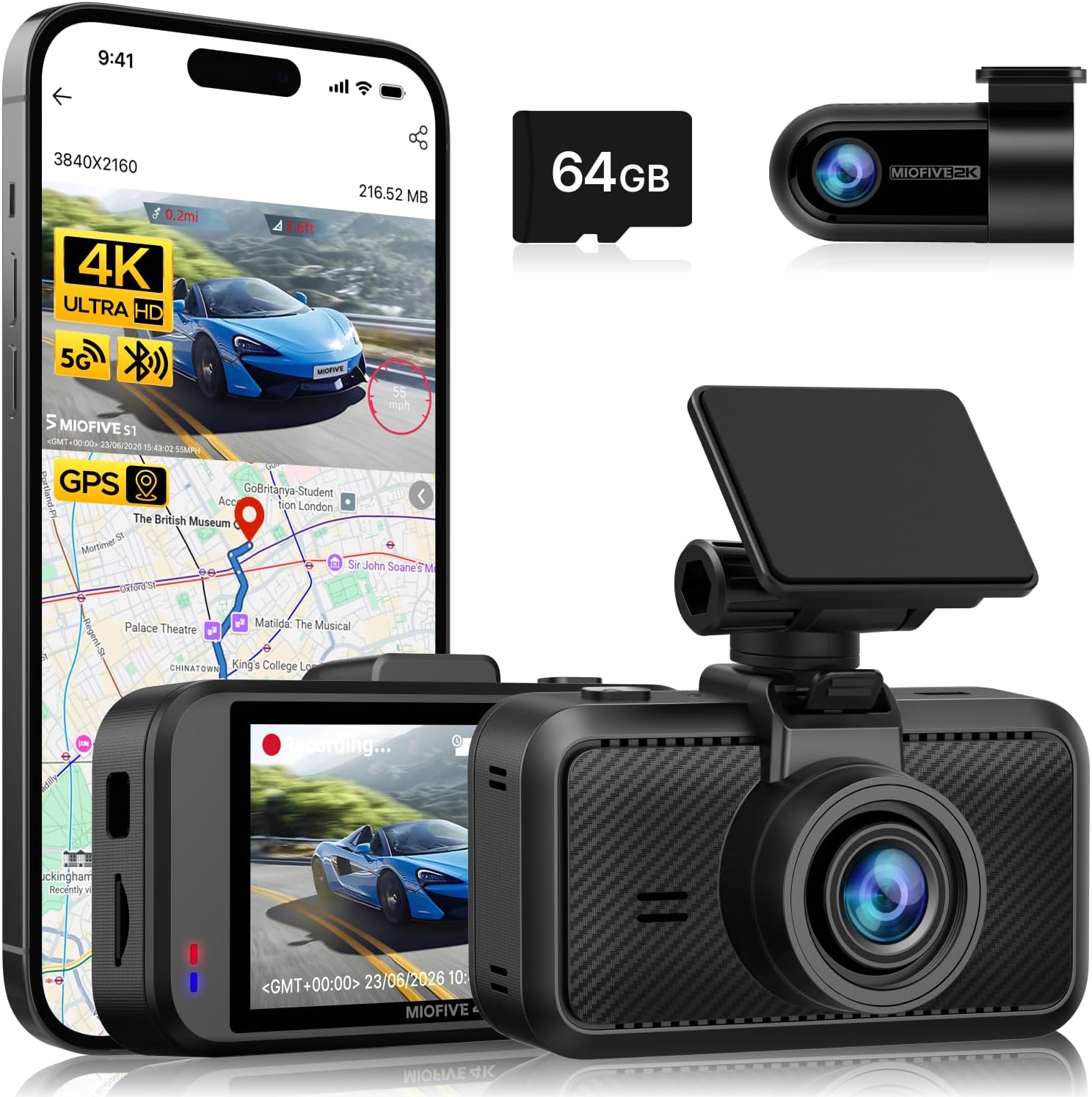 Caméra embarquée Miofive S1-Pro avant et arrière, double caméra embarquée 4K+2K