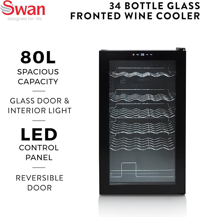 Swan 34 Bottle Glass Fronted Wine Cooler | SR12040BN