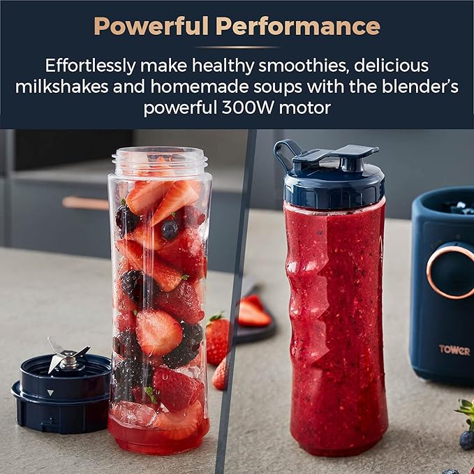Tower Cavaletto Personal Blender with Tritan Smoothie Bottle, 2 Speeds, 500ml, 300W | T12060MNB