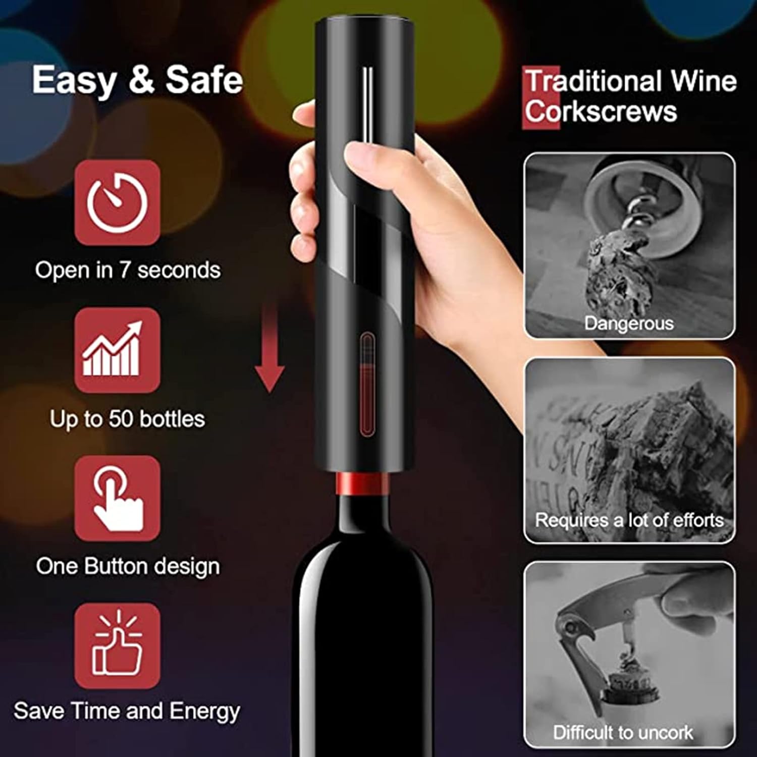 Rechargeable Electric Wine Opener | Black