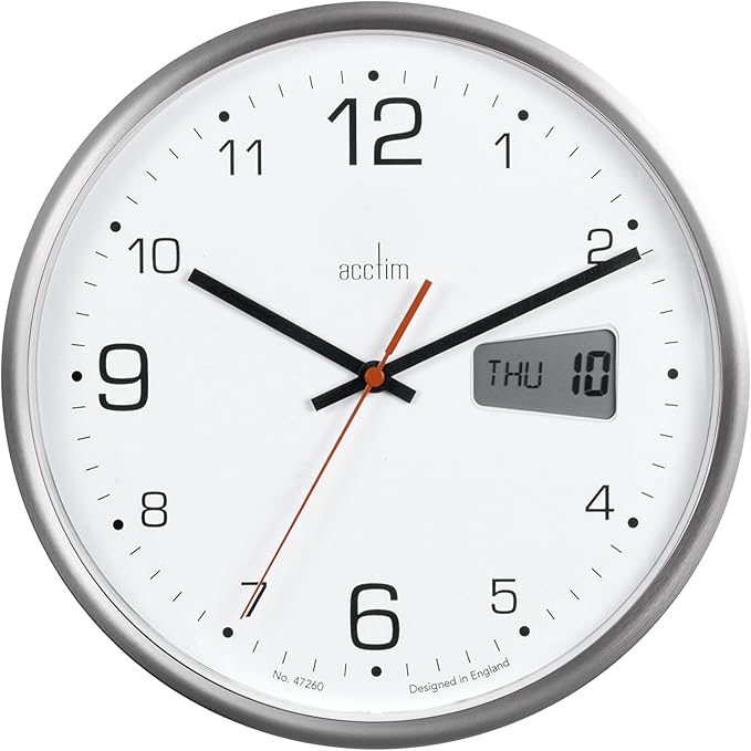 Acctim Kalendar Wall Clock Non-Ticking Sweep LCD Digital Display