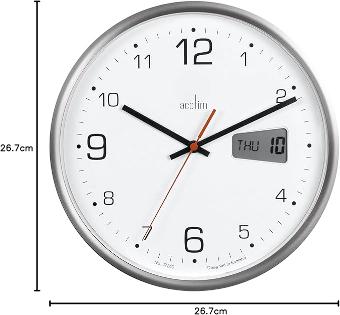 Acctim Kalendar Wall Clock Non-Ticking Sweep LCD Digital Display