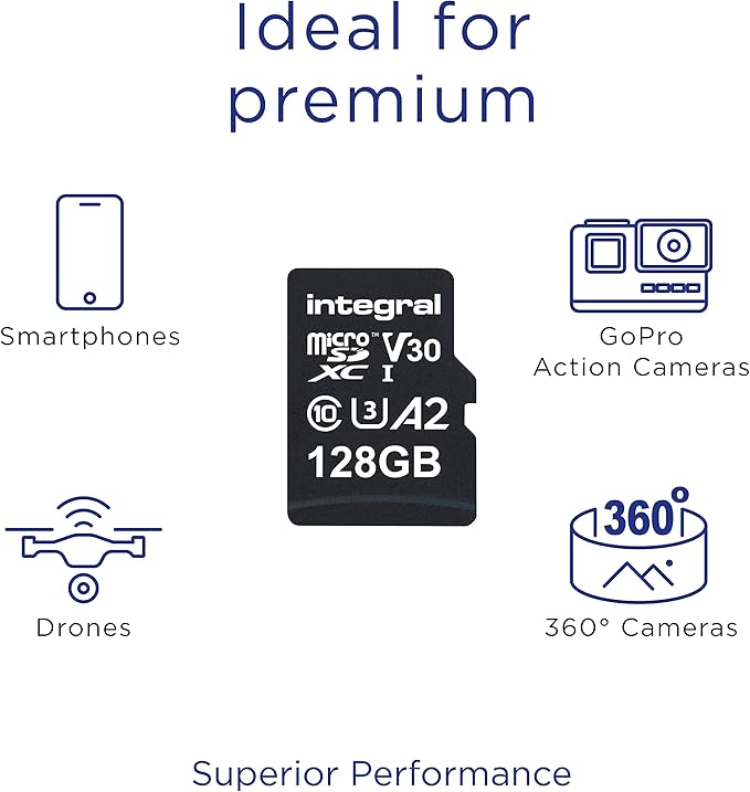 Tarjeta Micro SD Integral de 128 GB (MicroSDXC) | INMSDX128G-180/150V30