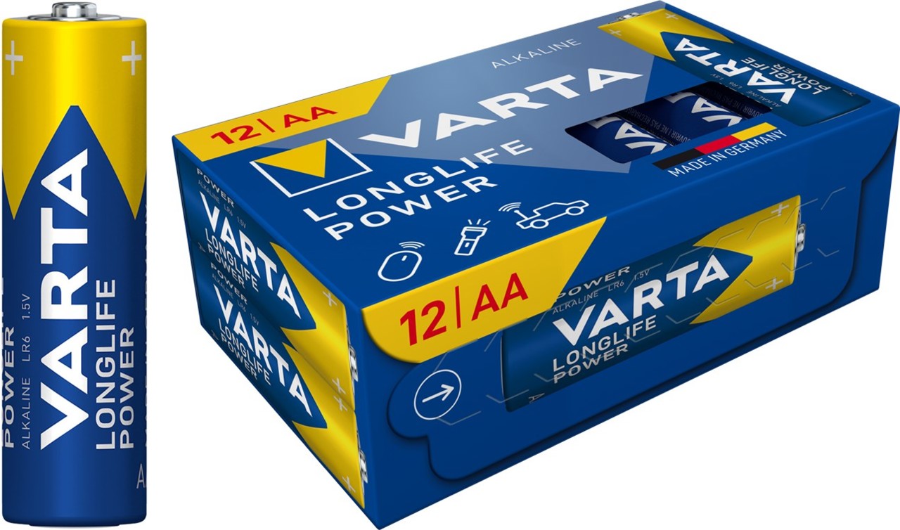Piles alcalines longue durée Varta AA (paquet de 12)
