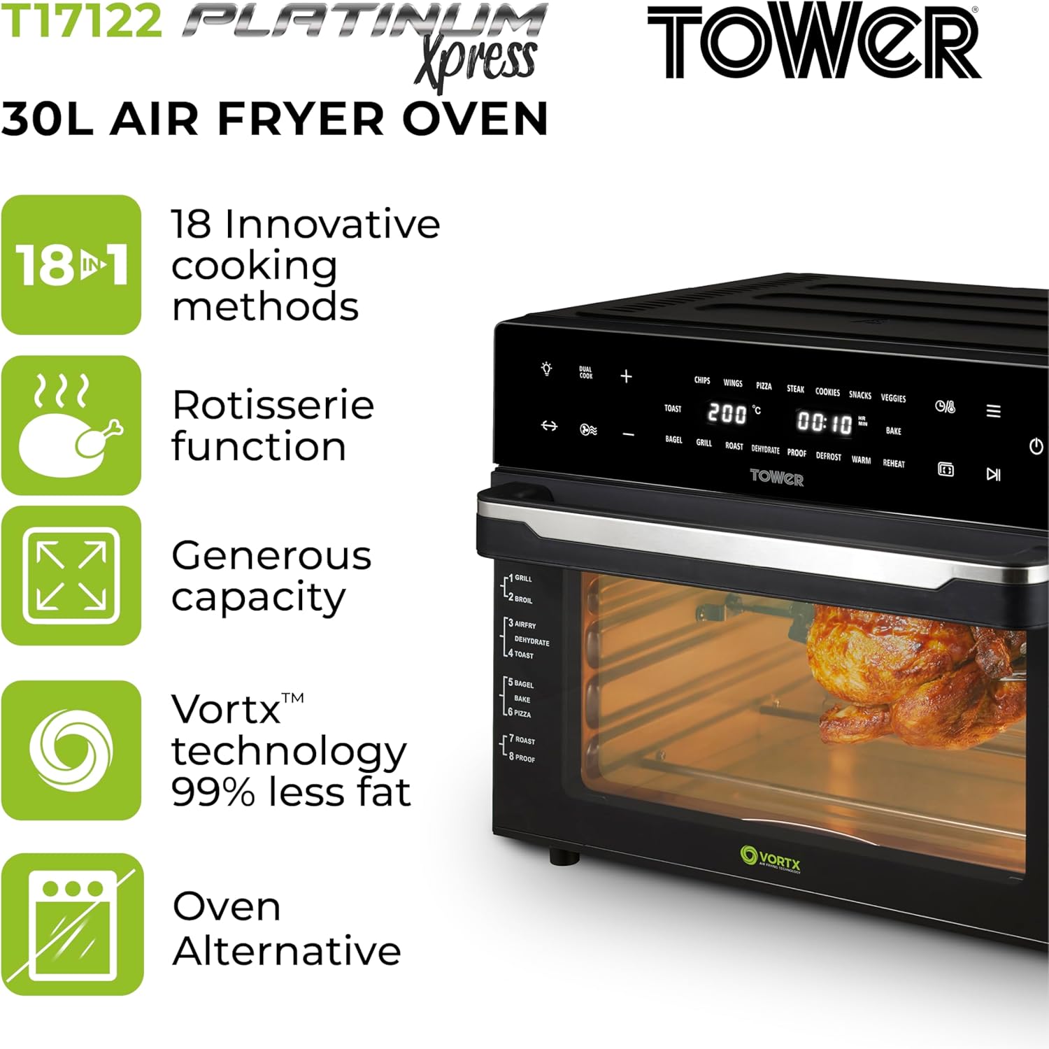 Tower Vortx 30L Air Fryer Oven Black Digital