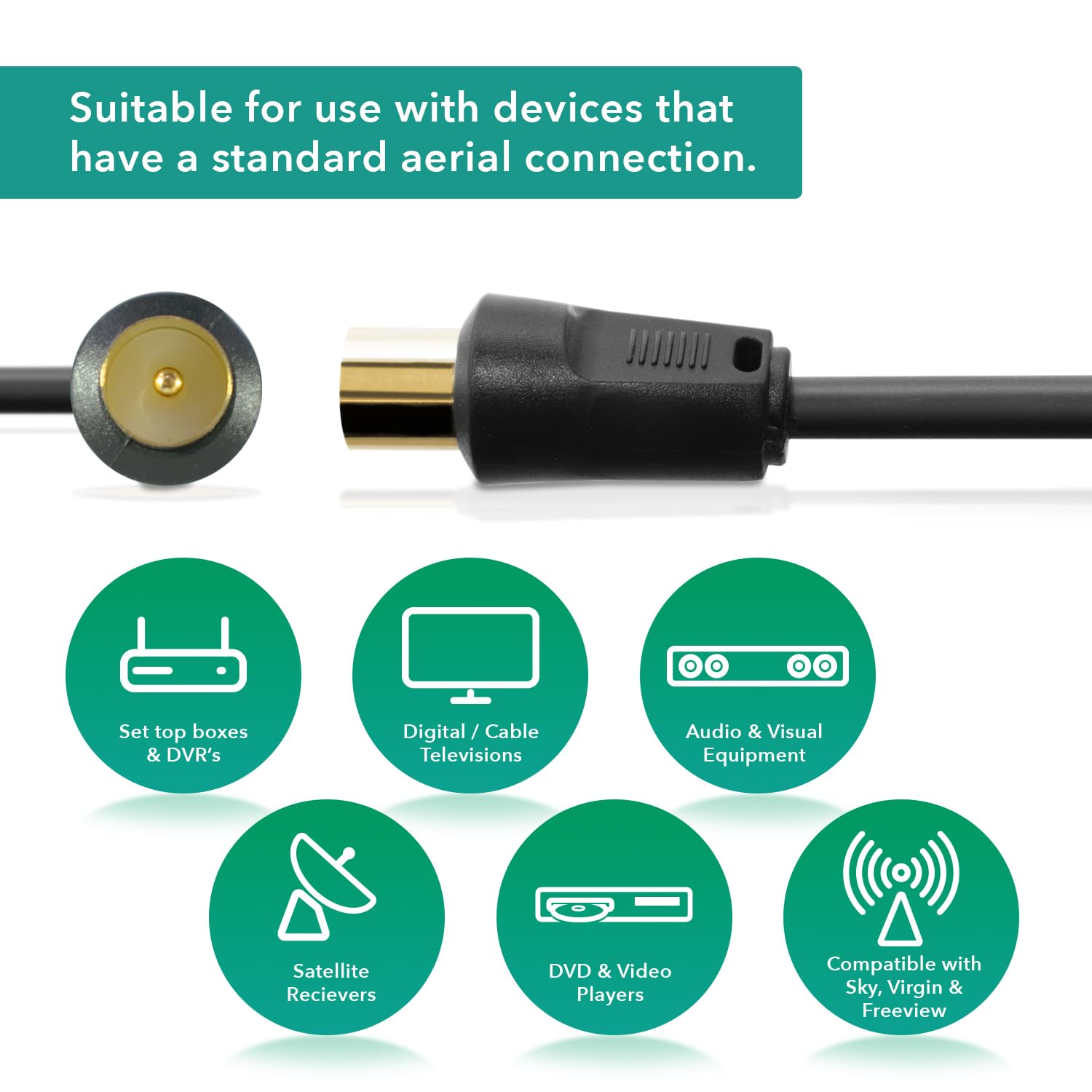Cable coaxial chapado en oro macho a macho de 5 m para antena de TV