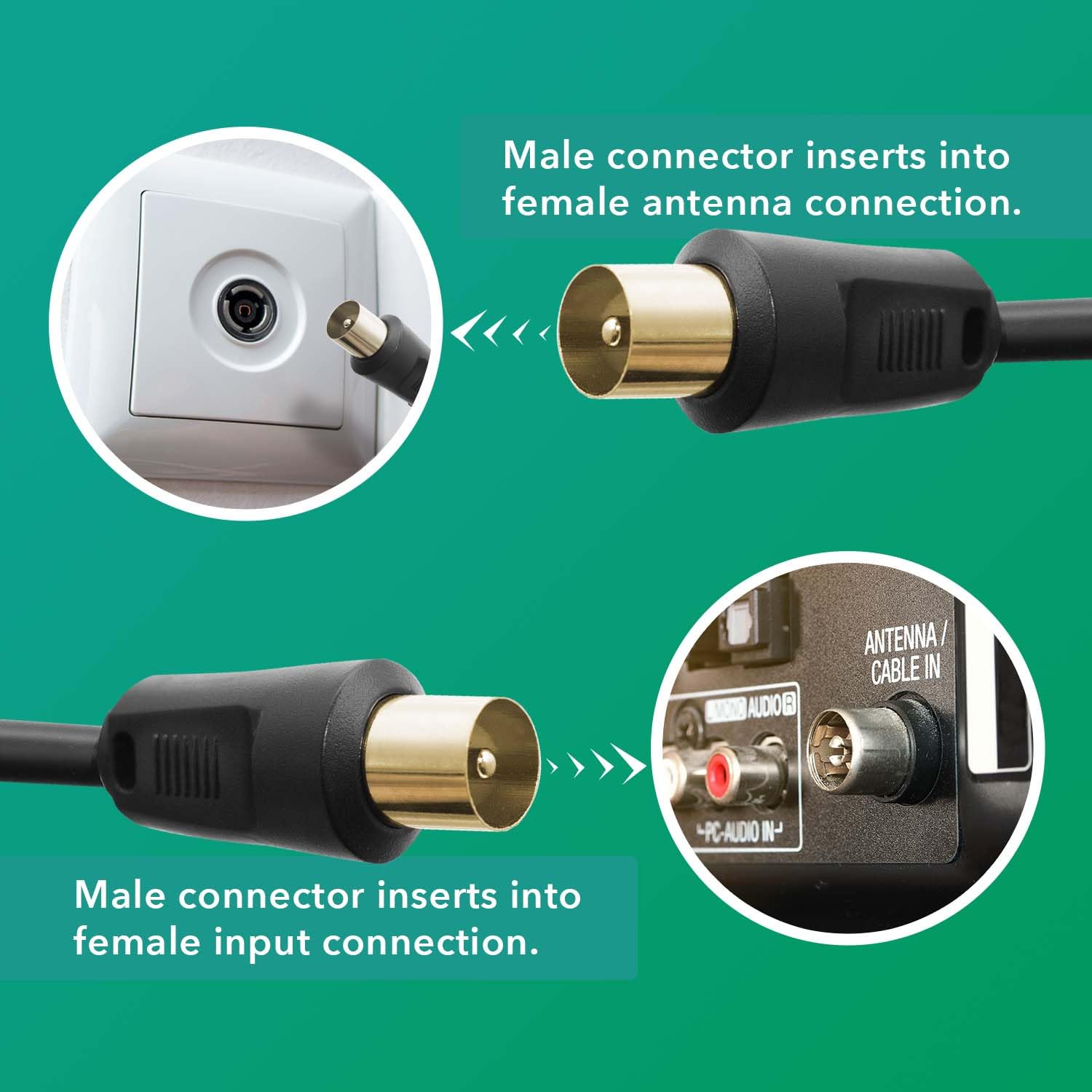 TV Aerial Cable 5m - Male To Male Gold Plated Coaxial Wire
