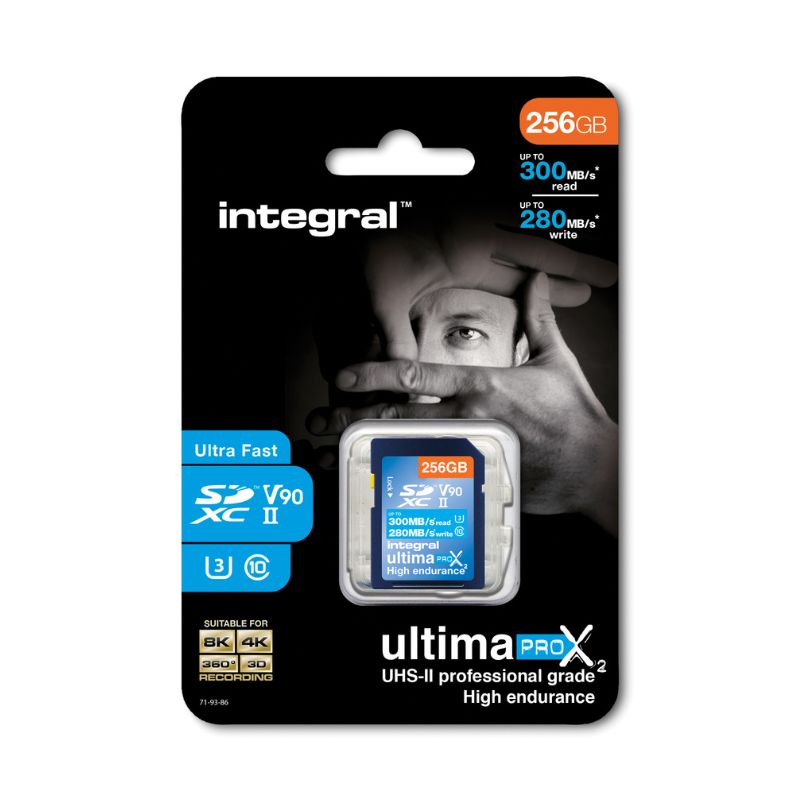 Tarjeta SD Integral UltimaPro X2 de 256 GB (SDHC/XC, hasta 300/280 MB, UHS-II V90) | INSDX256G-300/280U2