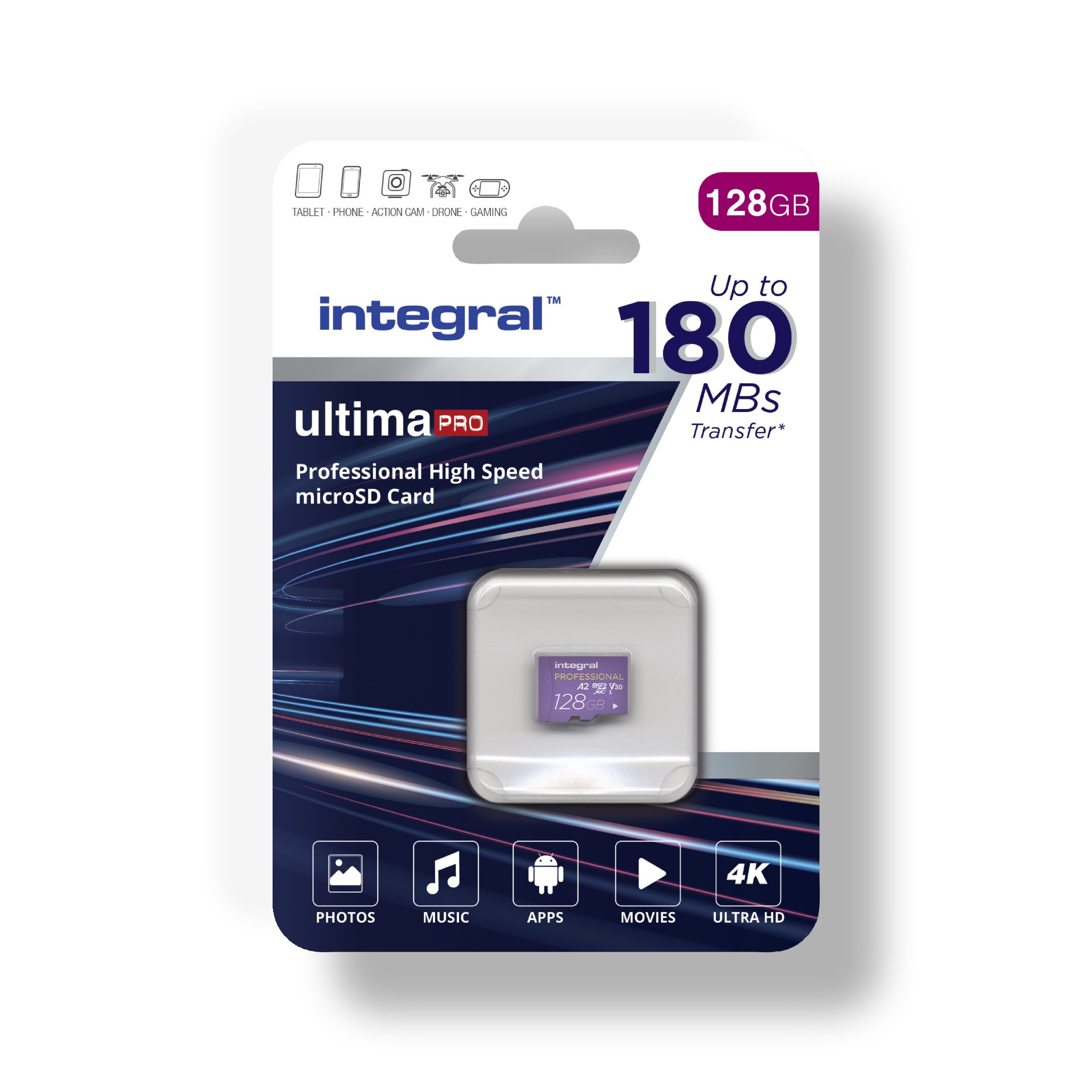 Tarjeta Micro SD Integral de 128 GB (MicroSDXC) | INMSDX128G-180/150V30