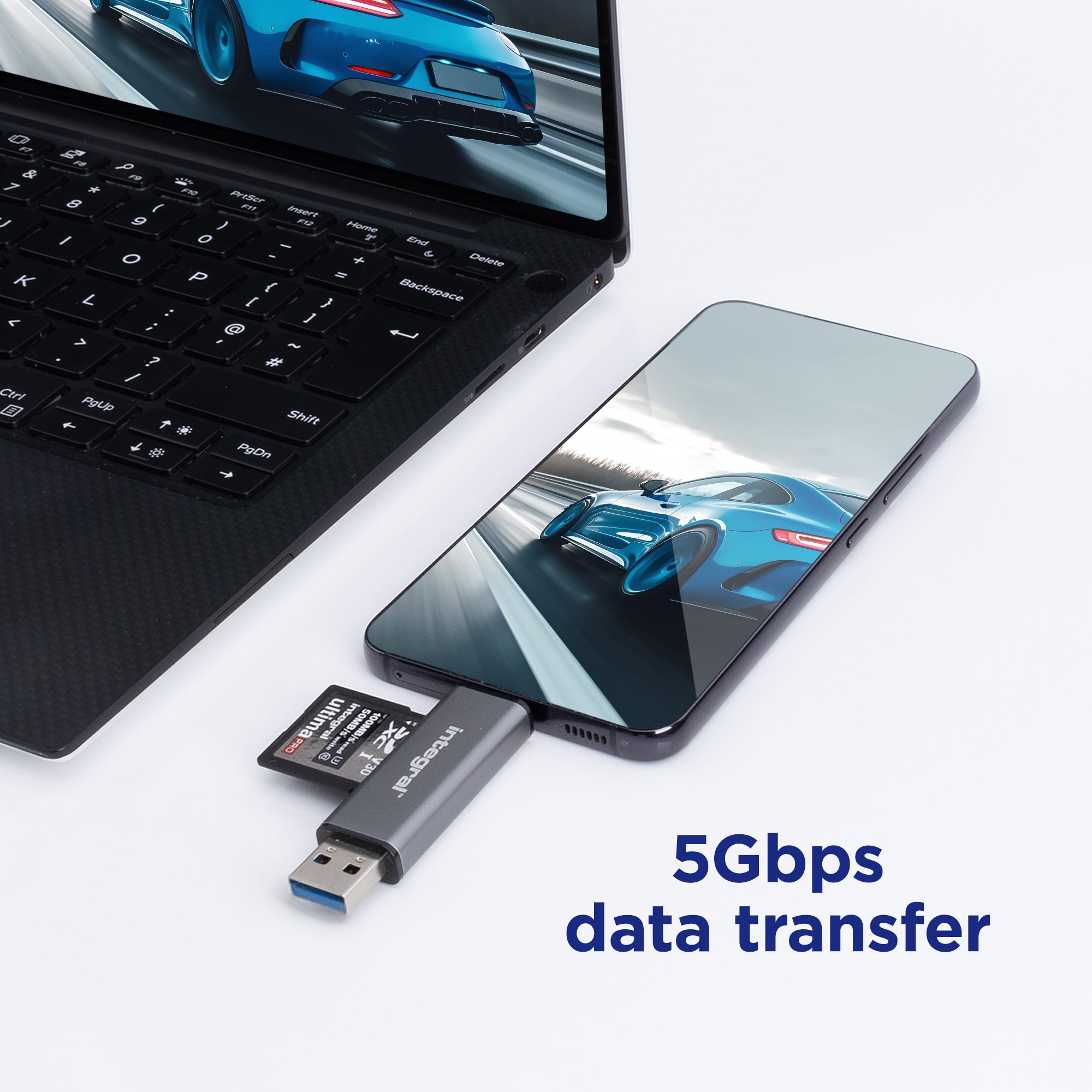 Integral Dual End SD and microSD Card Reader | Type-A and USB-C Connectors