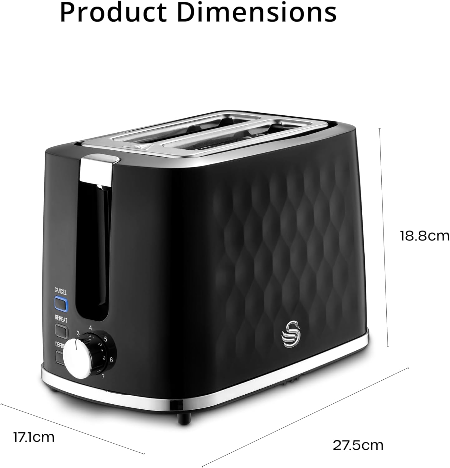 Swan Hexton Black 2 Slice Toaster