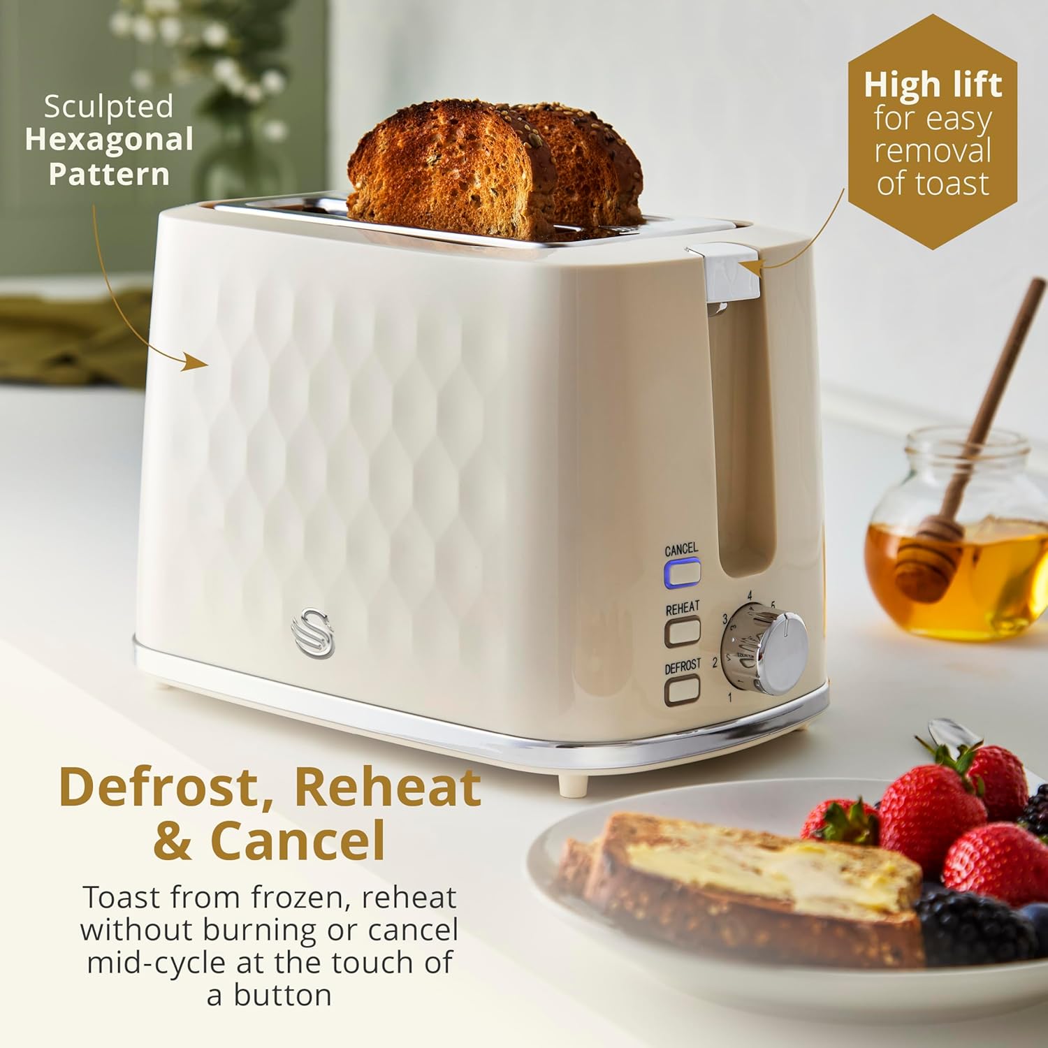Swan Hexton 2 Slice Toaster - Cream