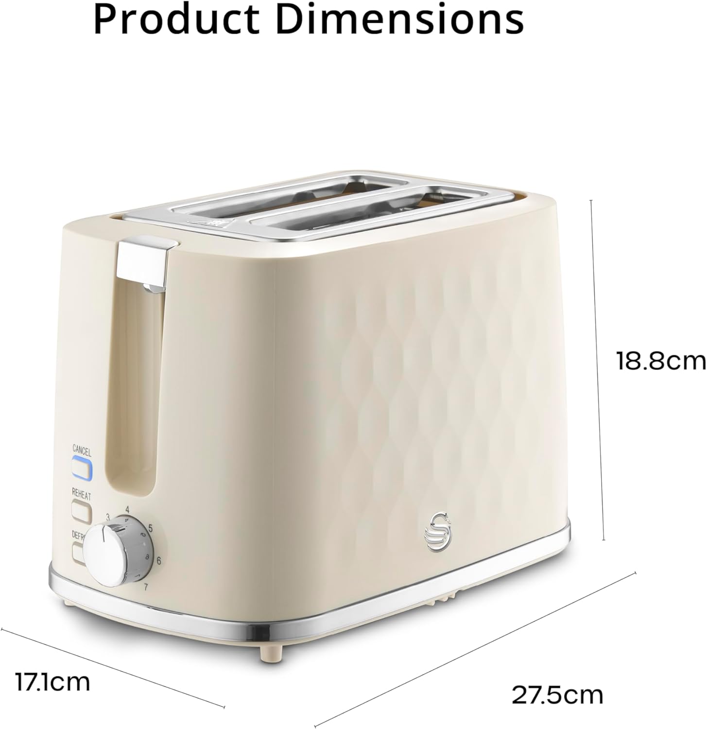 Swan Hexton 2 Slice Toaster - Cream