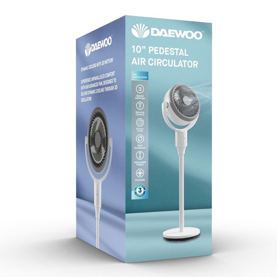 Circulador de aire con ventilador de pedestal Daewoo de 10" - COL1652