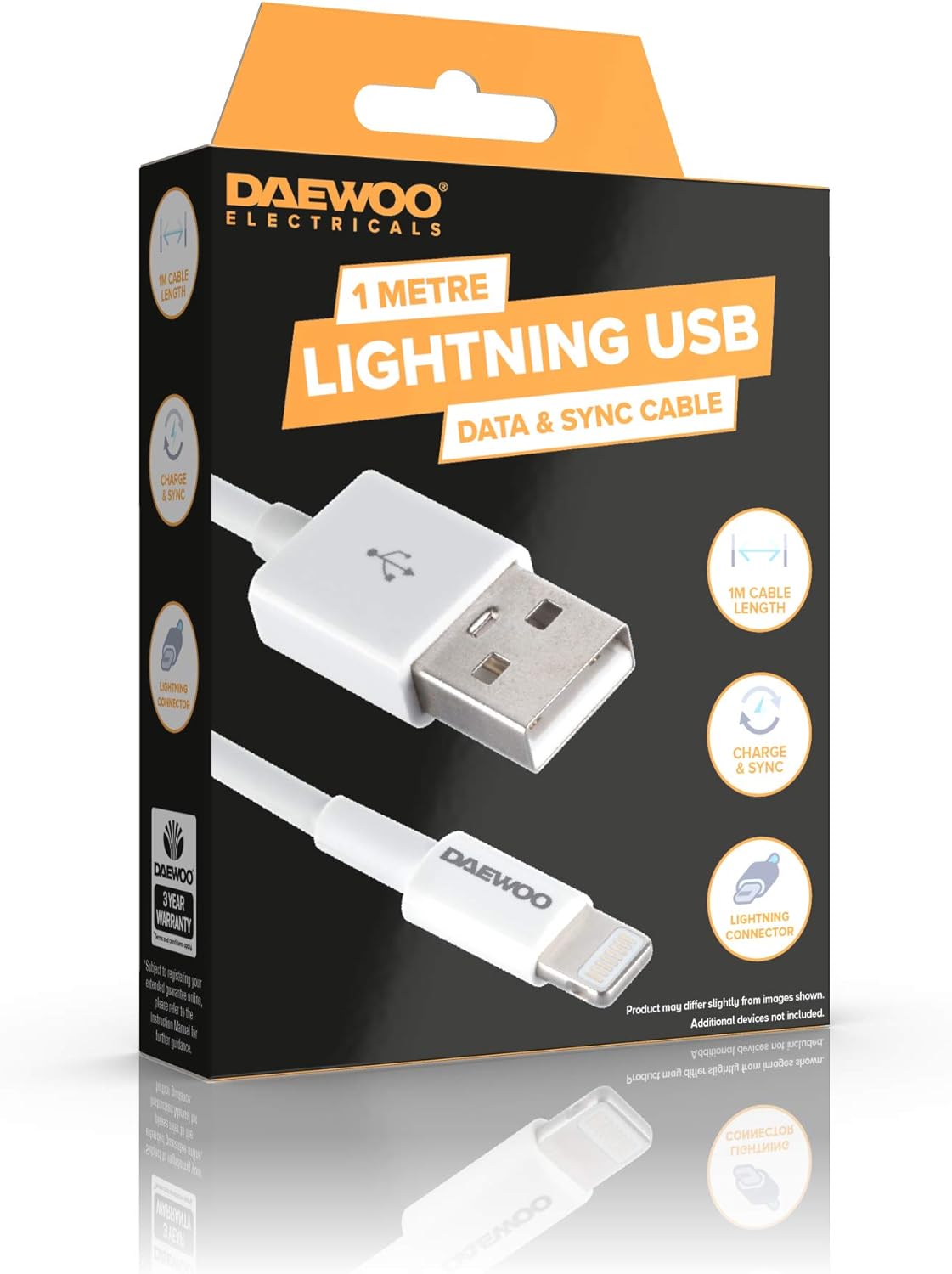 Daewoo 1 Metre USB-A to 8 Pin Lightning Cable - ELA1344