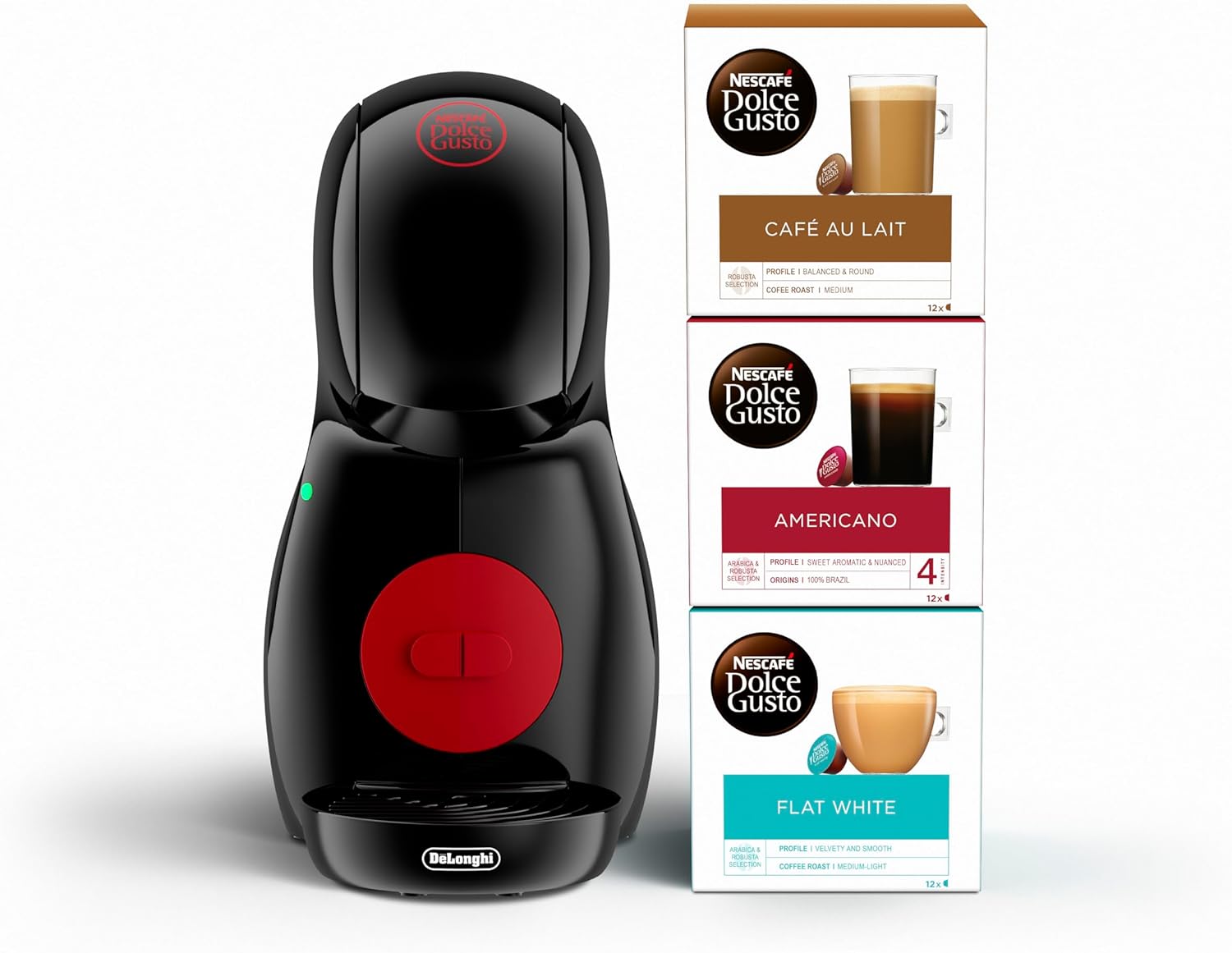 DeLonghi Dolce Gusto Nescafé Piccolo XS Pod Capsule Coffee Machine Bundle Black/Red | BDG210.B