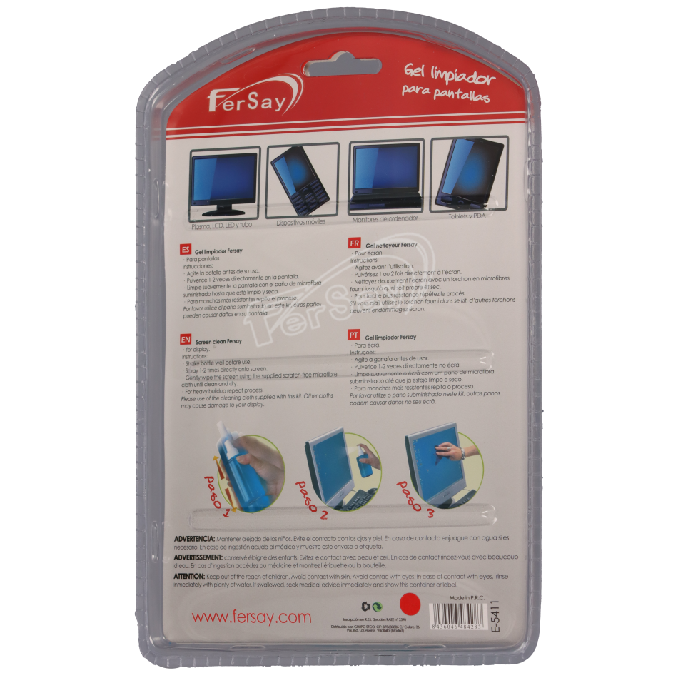 Gel limpiador para pantallas LCD, TFT y PLASMA Fersay - E-5411