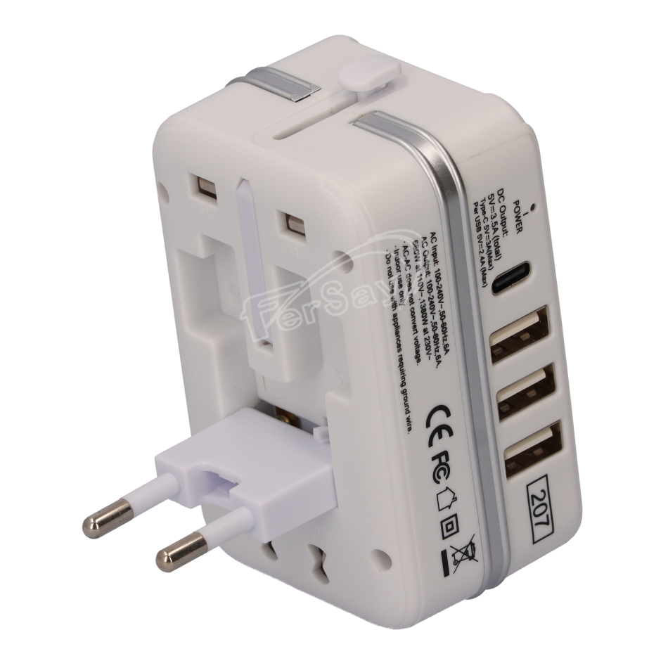 Adaptador de viaje universal Fersay para enchufes de red | E-NC250