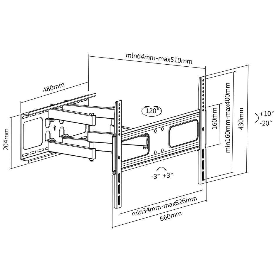 Soporte de pared para TV Fersay de 37 a 70 pulgadas con brazo móvil | FERSAY-SOP-3260-45A