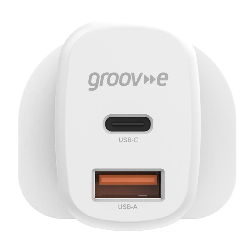 Cargador de pared Groov-e USB-C y USB-A de 20 W con Power Delivery - Blanco | GVMA105WE