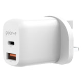 Groov-e USB-C & USB-A 20W Wall Charger with Power Delivery - White | GVMA105WE