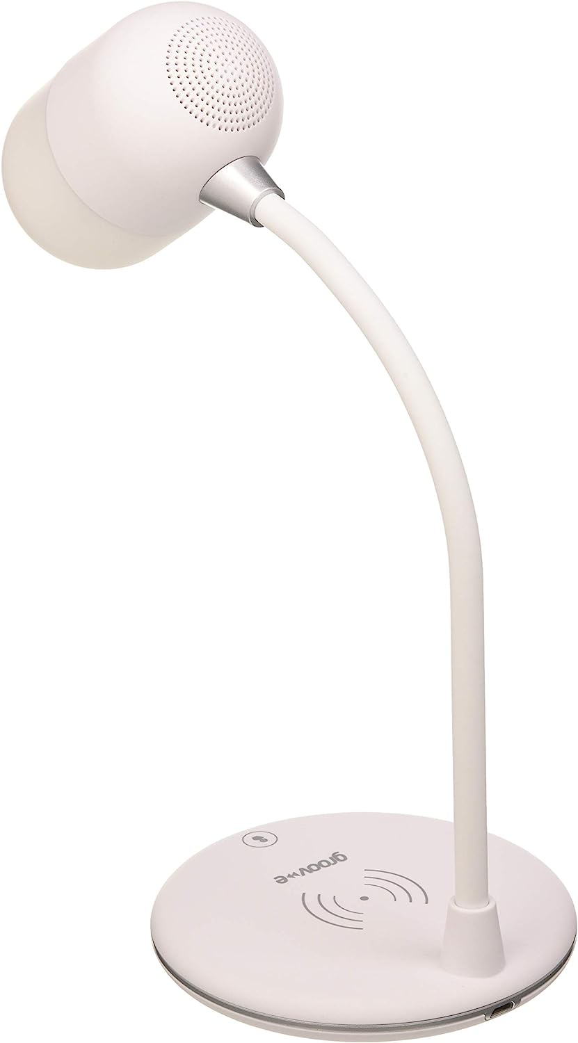Lámpara LED Groov-e Apollo con base de carga inalámbrica y altavoz Bluetooth | Blanca