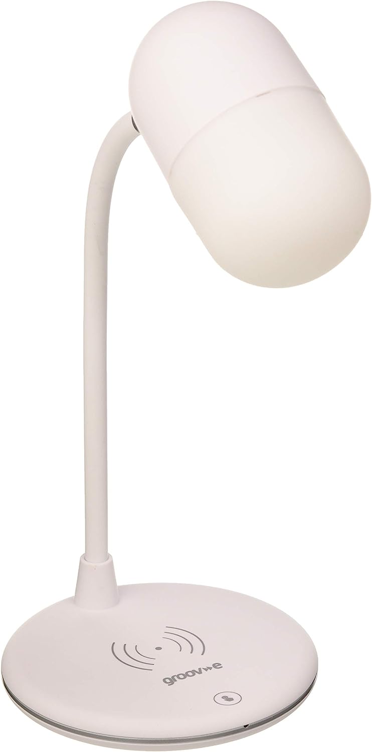 Lámpara LED Groov-e Apollo con base de carga inalámbrica y altavoz Bluetooth | Blanca